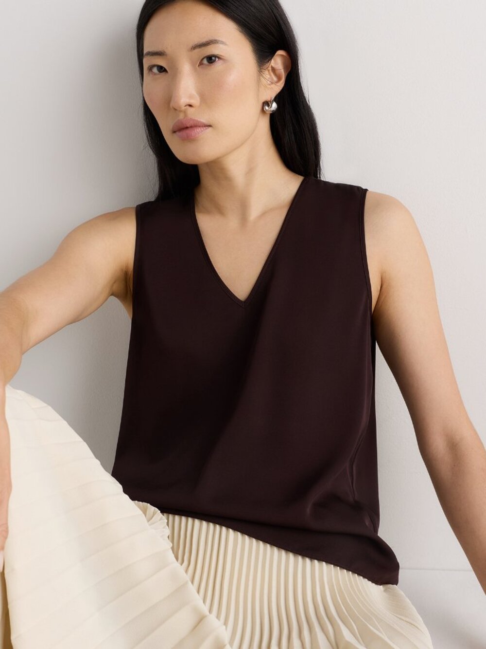 Quince Stretch Silk Tank in *Chocolate Plum Brown